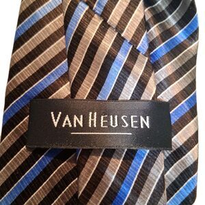 100% Silk Tie Diagonal Stripe Van Heuson Men's 58” X 4" Preppy Academia